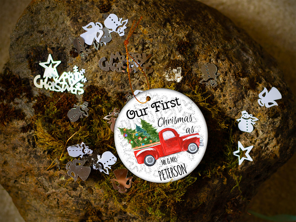 First Christmas as Mr. and Mrs. - Ceramic Round Ornament