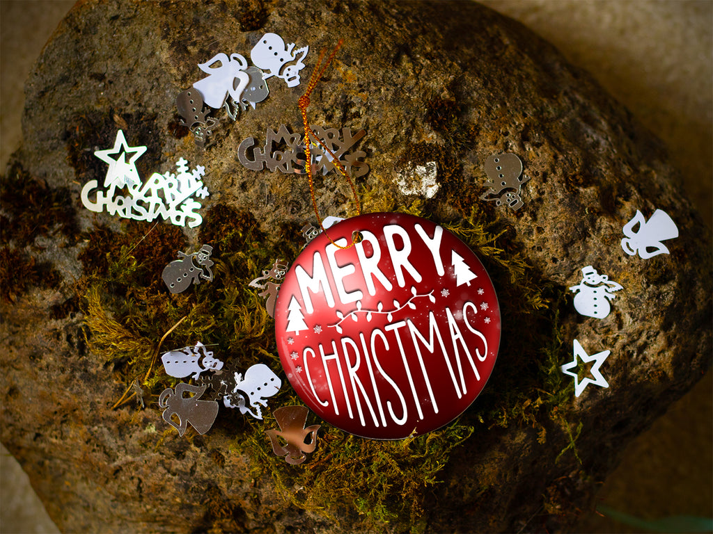 Merry Christmas Red - Ceramic Round Ornament