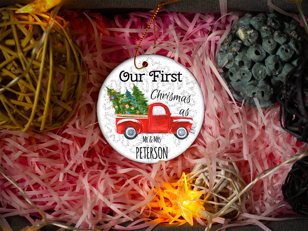 First Christmas as Mr. and Mrs. - Ceramic Round Ornament