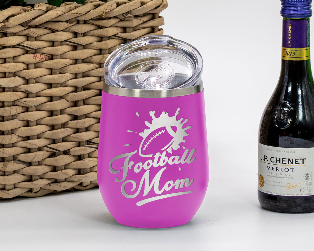 Football Mom - Wine Laser Etched Tumbler