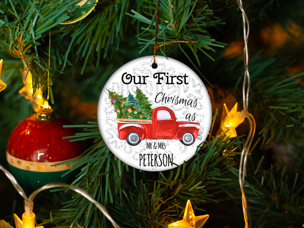 First Christmas as Mr. and Mrs. - Ceramic Round Ornament