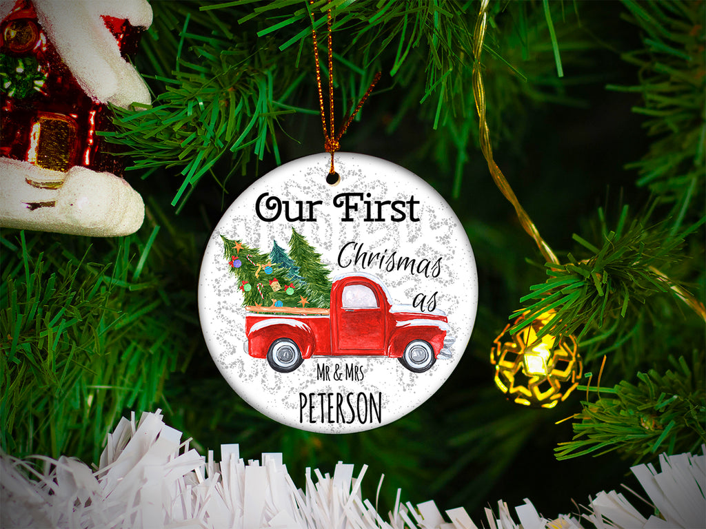 First Christmas as Mr. and Mrs. - Ceramic Round Ornament