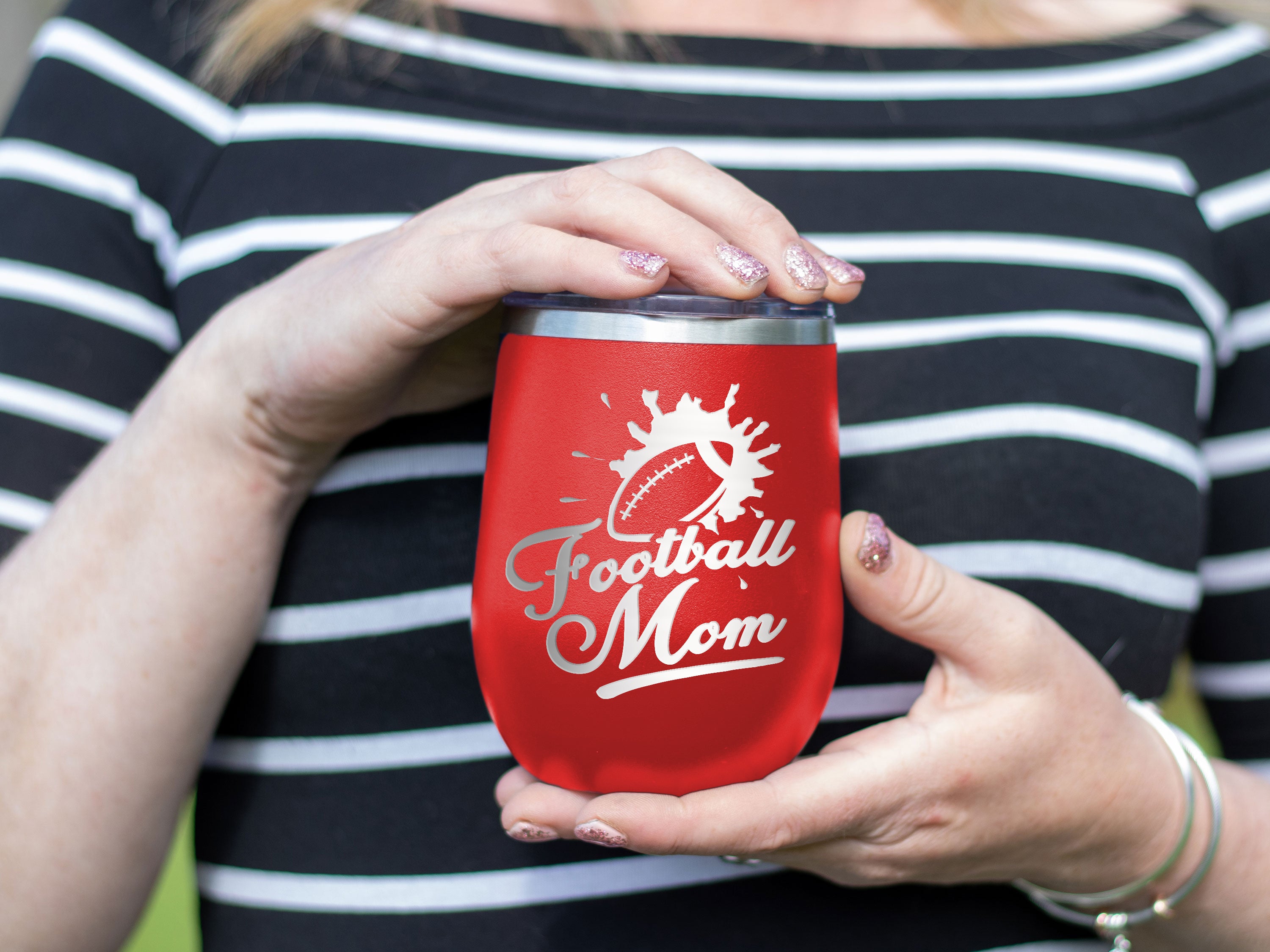 Football Mom - Wine Laser Etched Tumbler