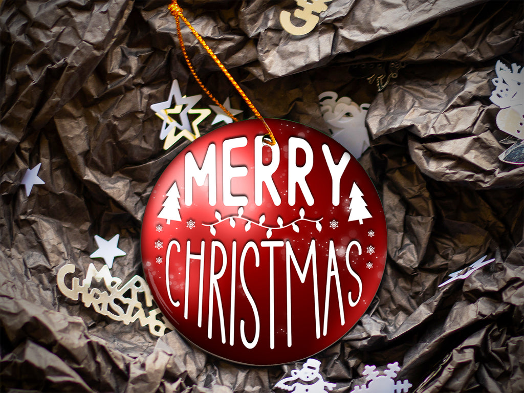 Merry Christmas Red - Ceramic Round Ornament