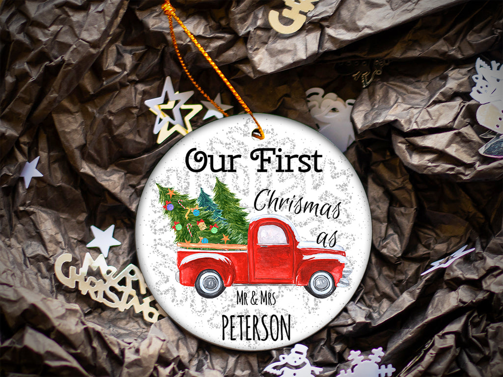 First Christmas as Mr. and Mrs. - Ceramic Round Ornament