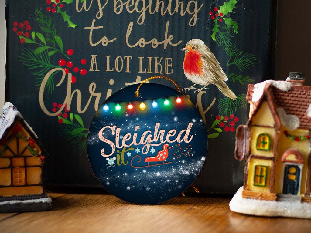 Sleighed It - Ceramic Round Ornament