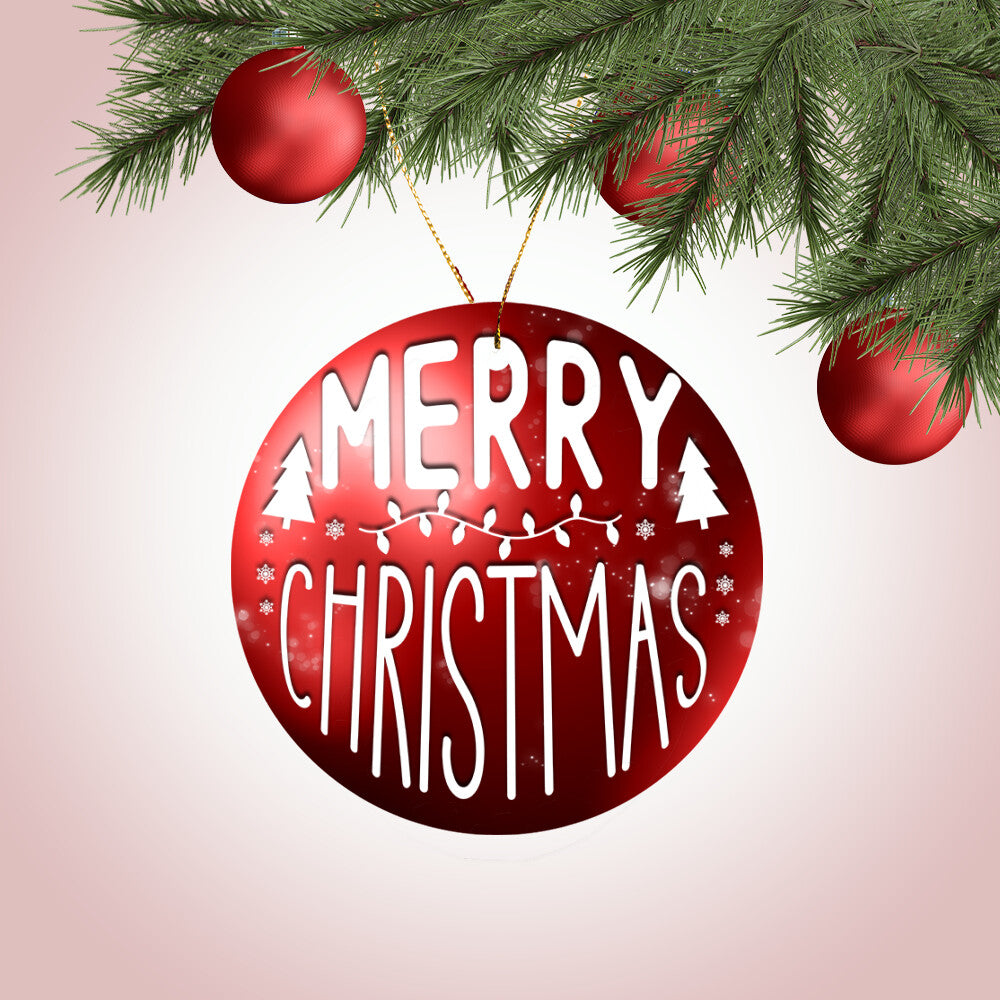 Merry Christmas Red - Ceramic Round Ornament