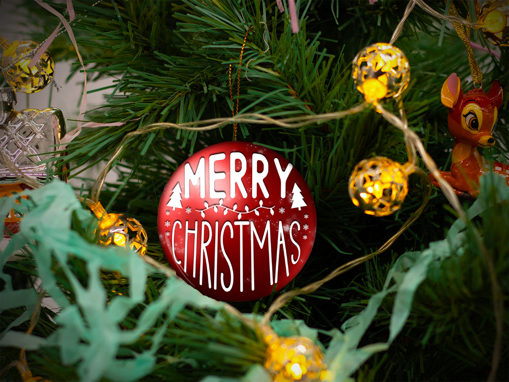 Merry Christmas Red - Ceramic Round Ornament