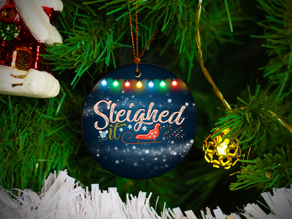 Sleighed It - Ceramic Round Ornament