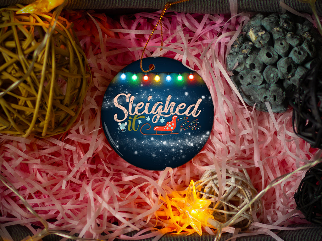 Sleighed It - Ceramic Round Ornament