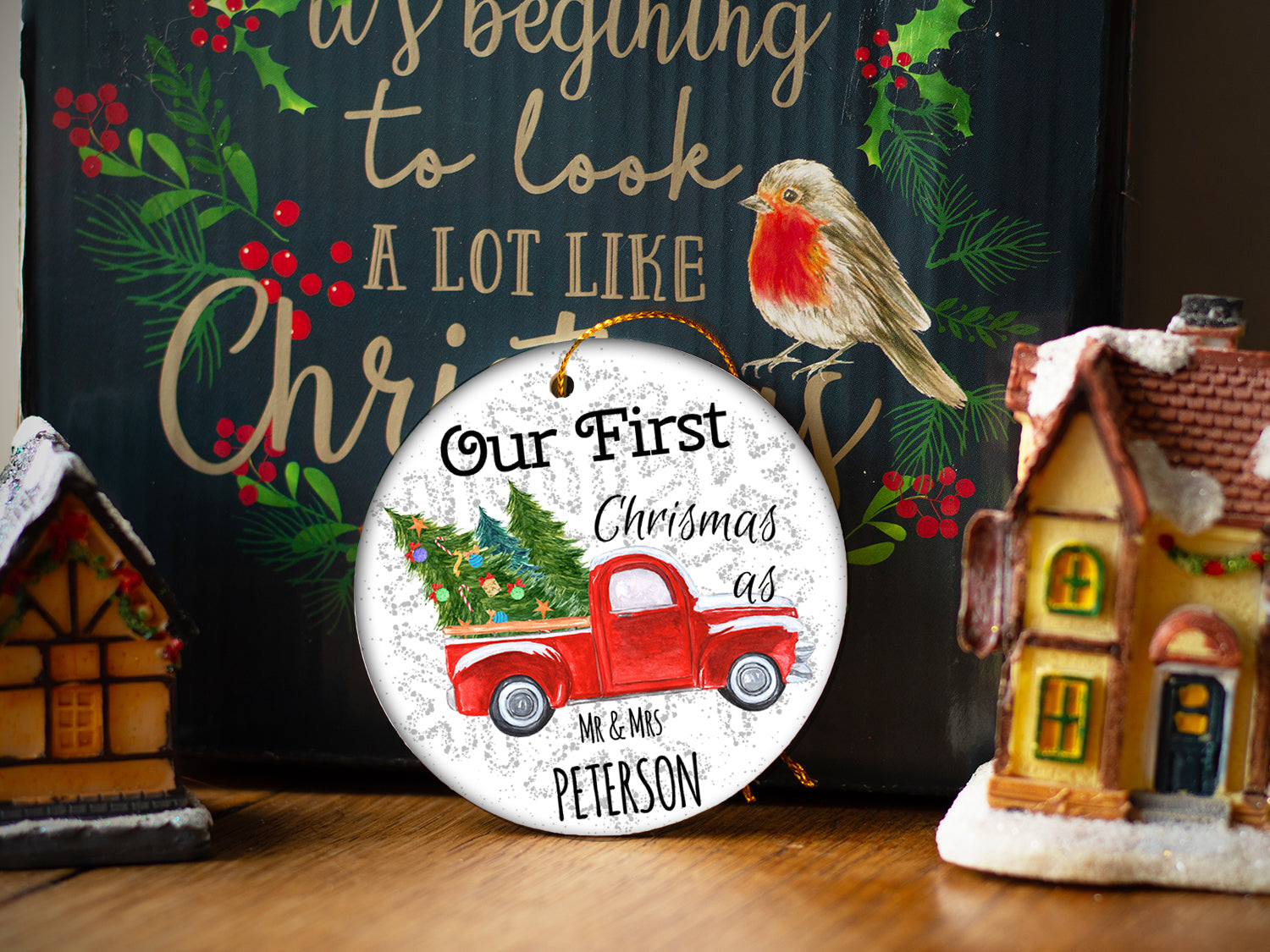 First Christmas as Mr. and Mrs. - Ceramic Round Ornament