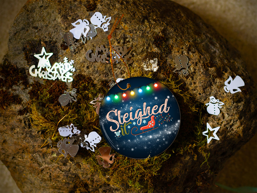 Sleighed It - Ceramic Round Ornament