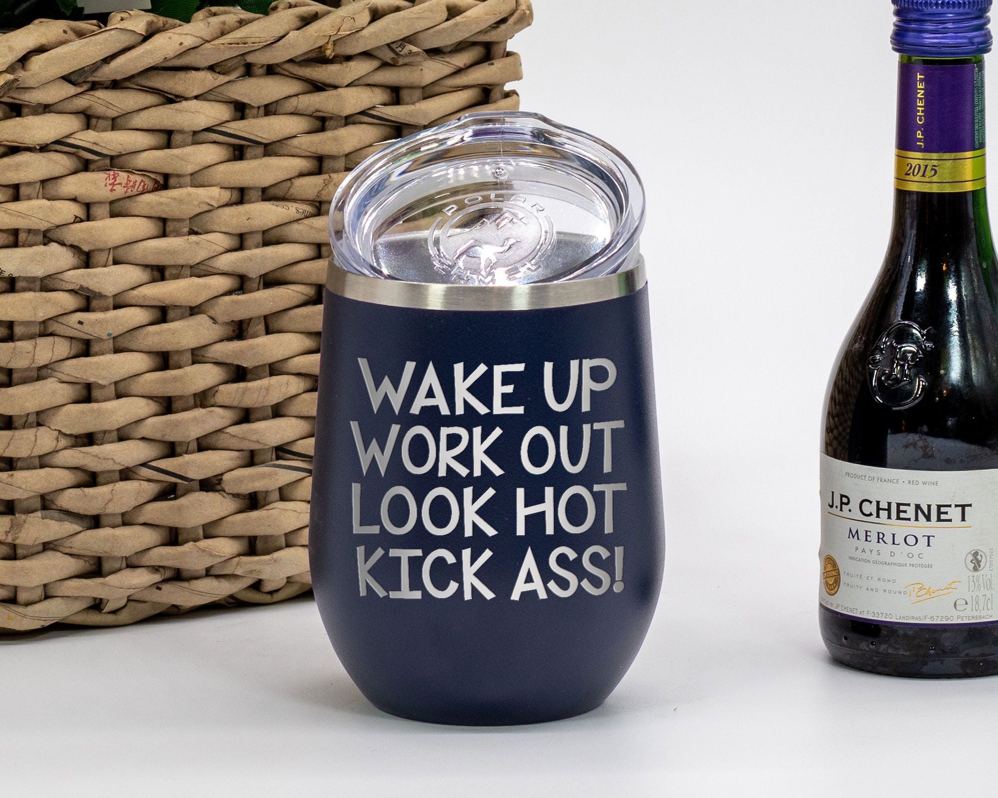 Wake Up Work Out - Wine Laser Etched Tumbler