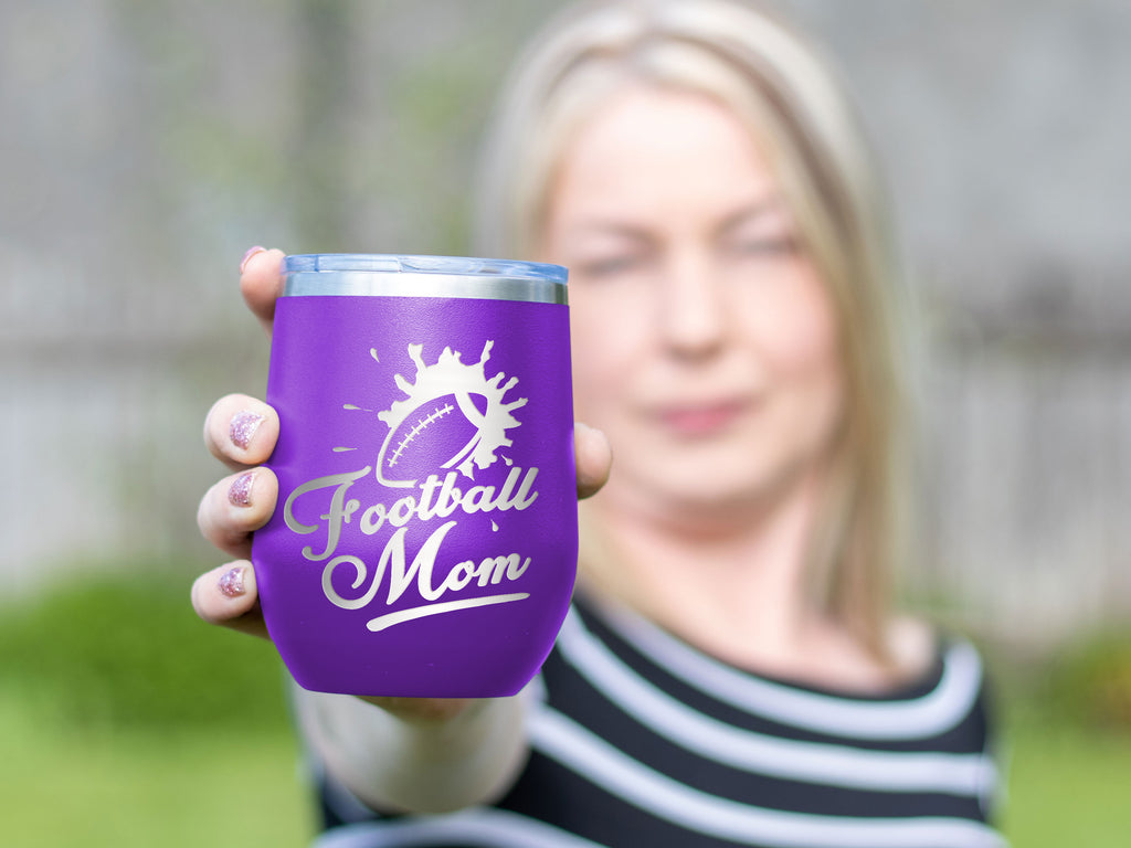 Football Mom - Wine Laser Etched Tumbler