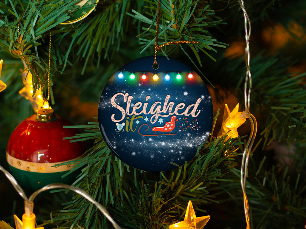 Sleighed It - Ceramic Round Ornament