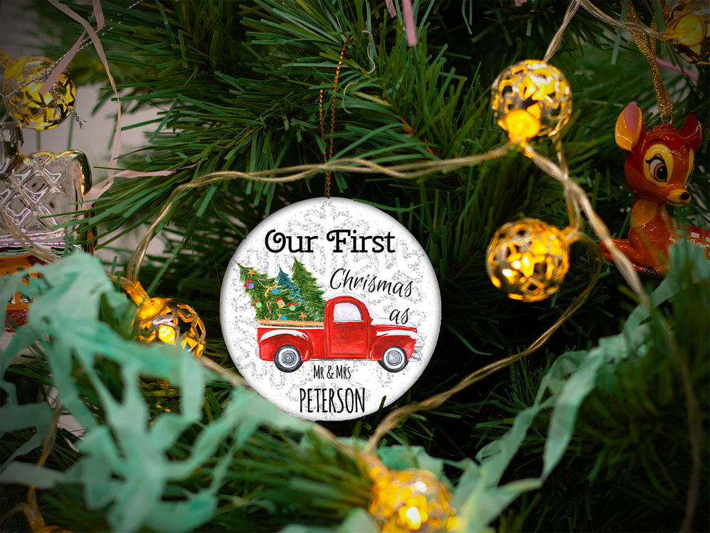 First Christmas as Mr. and Mrs. - Ceramic Round Ornament