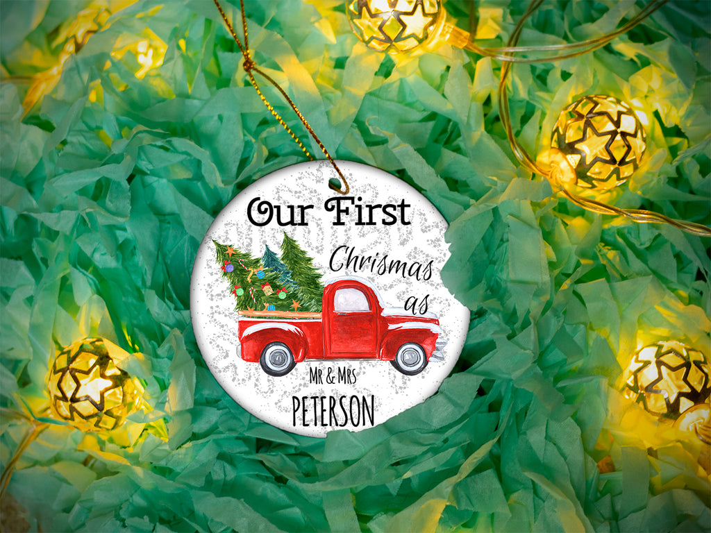 First Christmas as Mr. and Mrs. - Ceramic Round Ornament