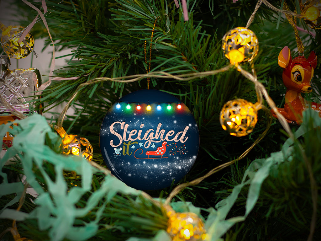 Sleighed It - Ceramic Round Ornament